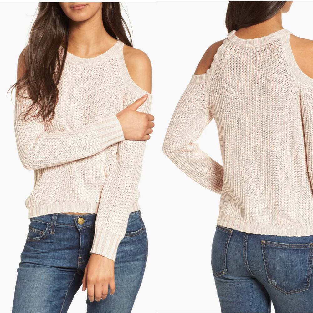 Rails Mika Cold Shoulder Pullover Sweater Blush Pink L NWT